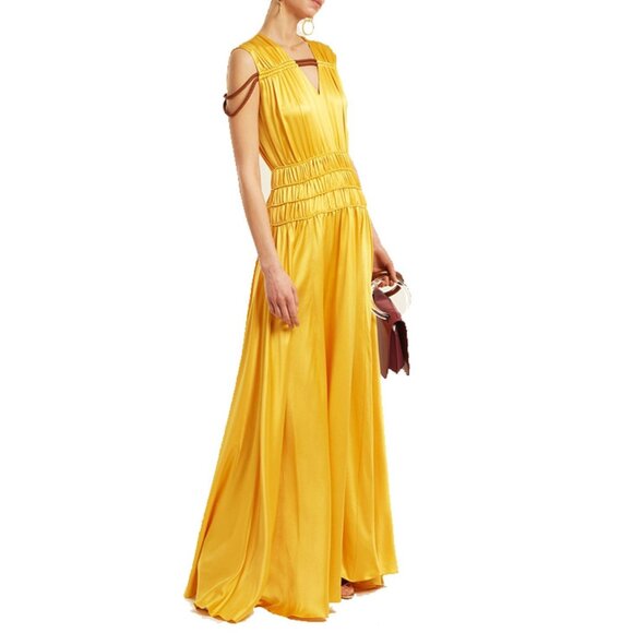 ROKSANDA Gathered Rope Detail Silk Gown Dress in Yellow Size 8 UK 4 US - Picture 1 of 5